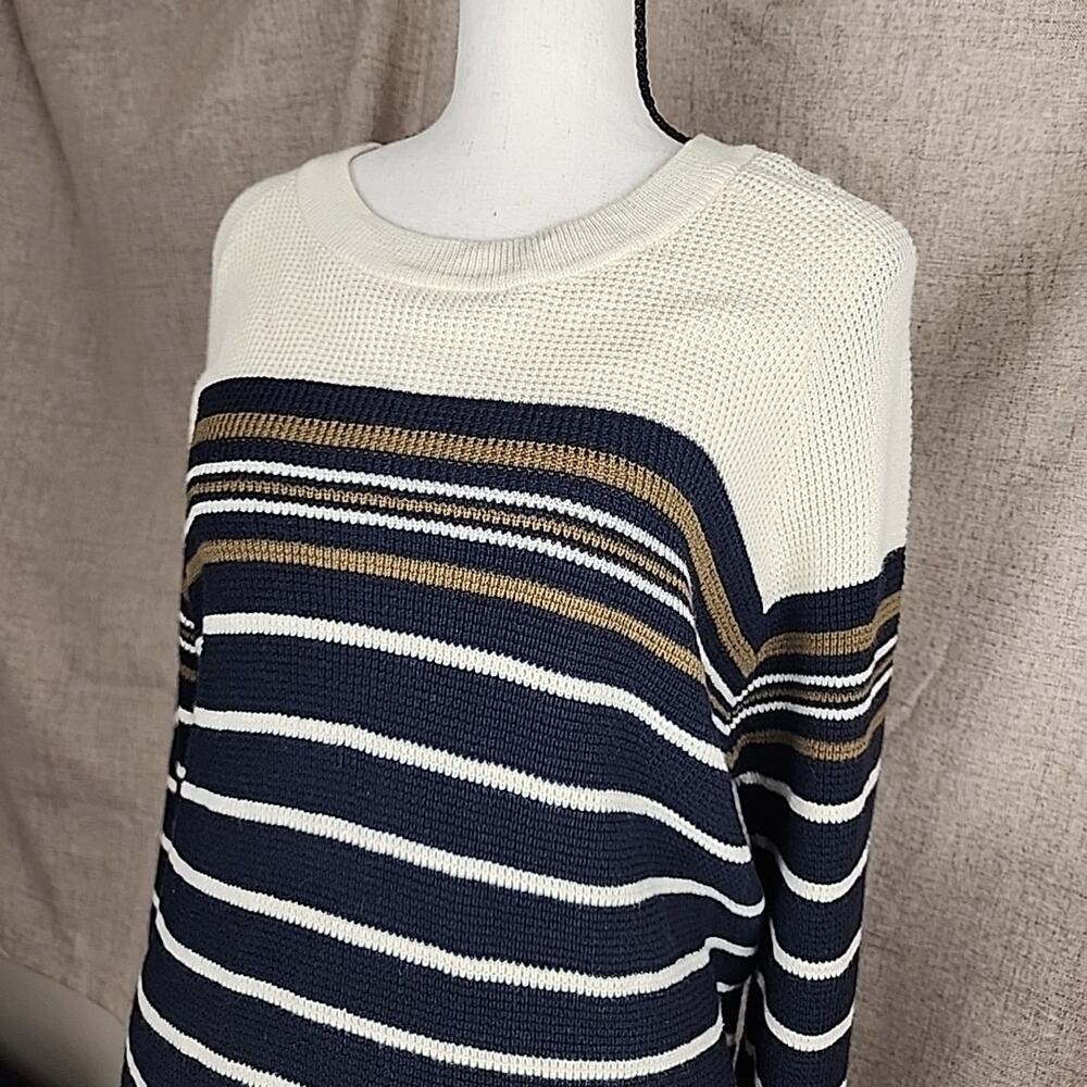 Faherty Womens Throwback Waffle Crewneck Pullover Sweater - Oakland Stripe XL - Picture 3 of 8